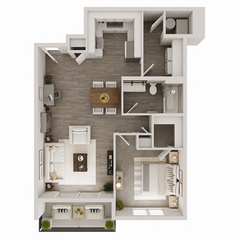 Floor plan for 1 bed, 1 bath, 821 sqft